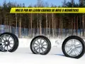 Tres llantas en la nieve. El texto advierte sobre una multa por no llevar cadenas de nieve o neumáticos adecuados para el invierno.