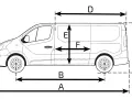 Diagrama de dimensiones de la Opel Vivaro, mostrando longitud, anchura y altura.