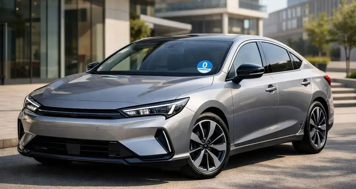 Sedán plateado moderno, un ejemplo de que es un coche eco, con diseño aerodinámico y llantas deportivas.
