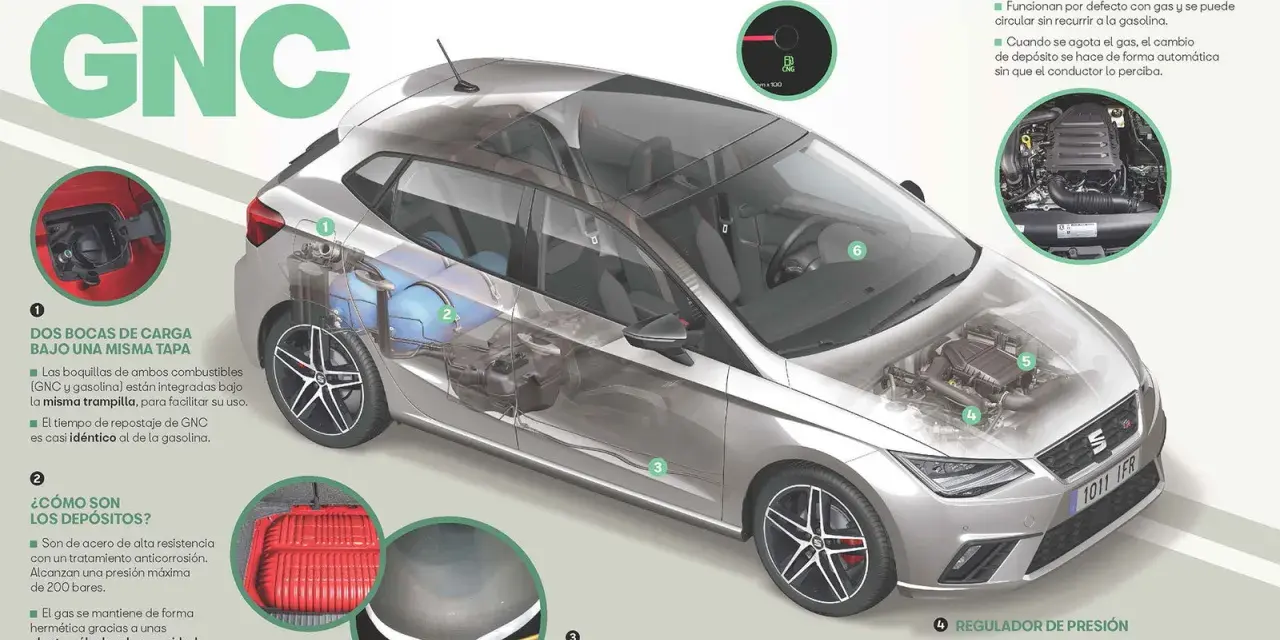 Interior de un coche de GNC, mostrando sus componentes y explicando la diferencia entre GLP y GNC.
