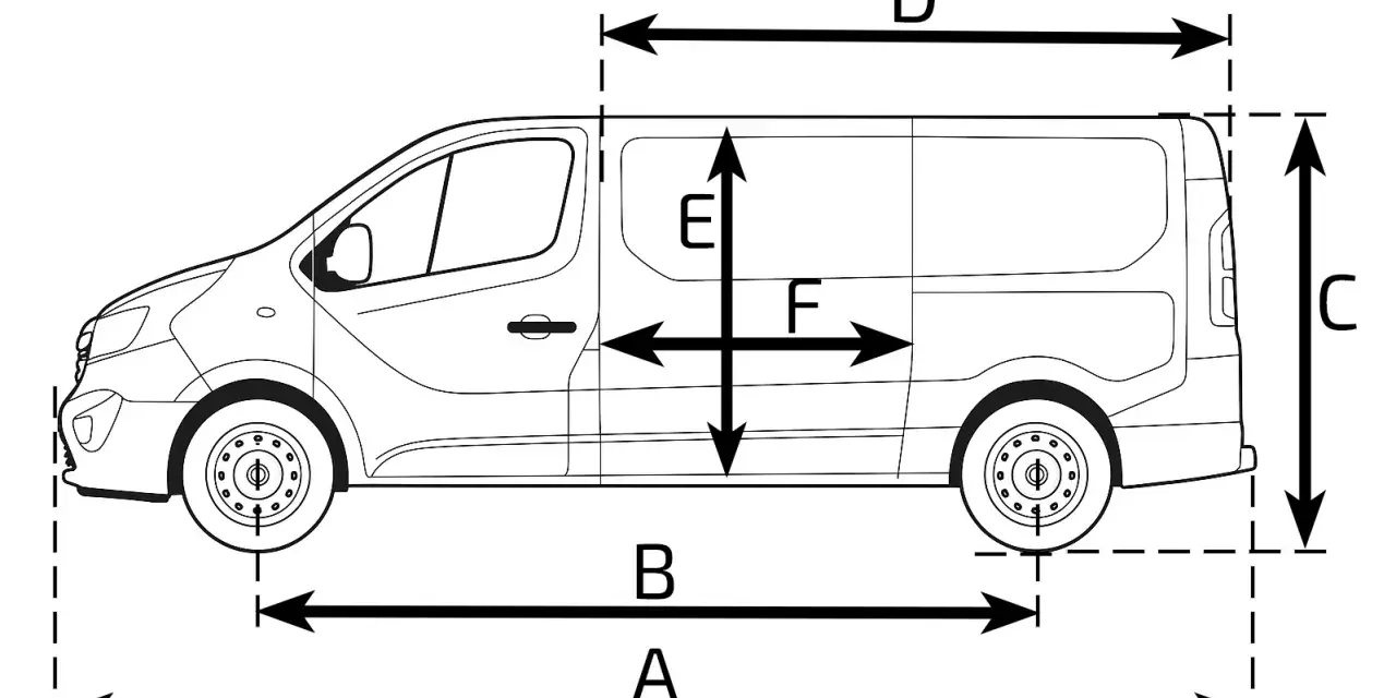 Diagrama de dimensiones de la Opel Vivaro, mostrando longitud, anchura y altura.