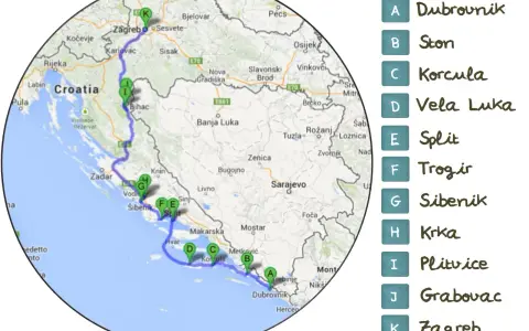 Mapa de ruta croacia 10 dias: Zagreb, Plitvice, Šibenik, Split, Korčula, Dubrovnik y más.