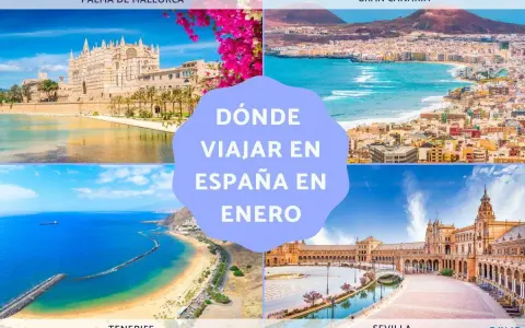 Imágenes de Palma de Mallorca, Gran Canaria, Tenerife y Sevilla. Ideas para saber dónde viajar en España en enero.