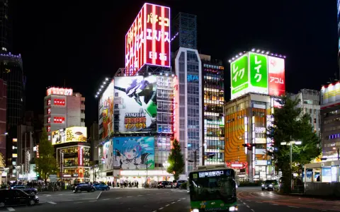 Noche vibrante en Tokio, con luces de neón y anuncios de anime. Ideal para saber qué ver en Tokio en 3 días.