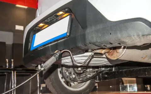 Sonda conectada al tubo de escape para comprobar emisiones coche.