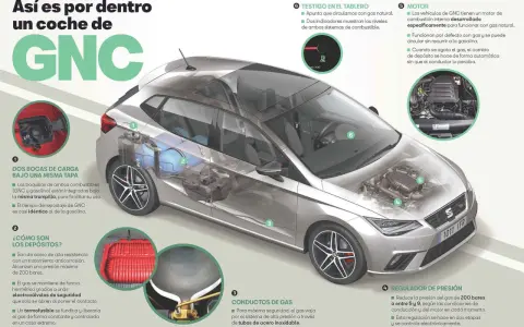 Interior de un coche de GNC, mostrando sus componentes y explicando la diferencia entre GLP y GNC.