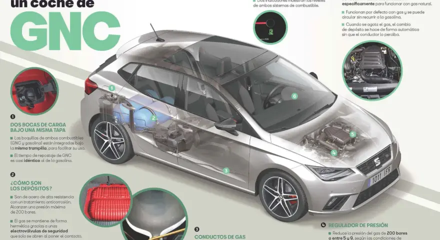 Interior de un coche de GNC, mostrando sus componentes y explicando la diferencia entre GLP y GNC.