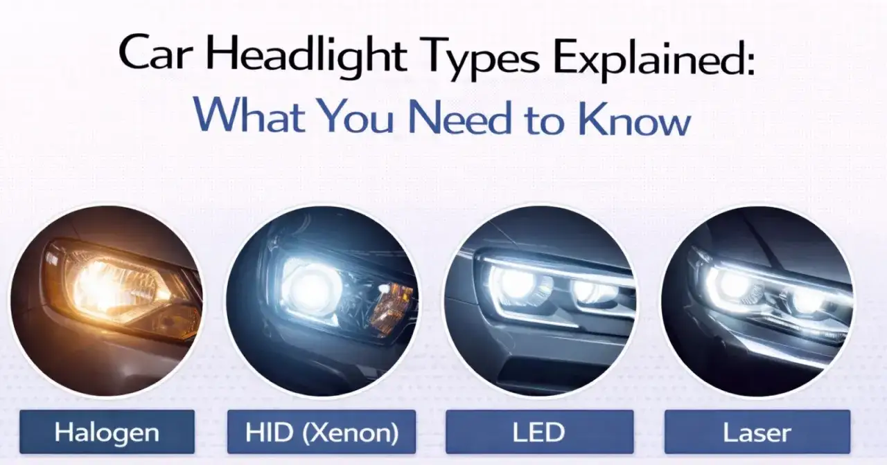 Comparativa de tipos de luces coche: Halógena, HID (Xenon), LED y Láser. Cada una ilumina el camino de forma distinta.
