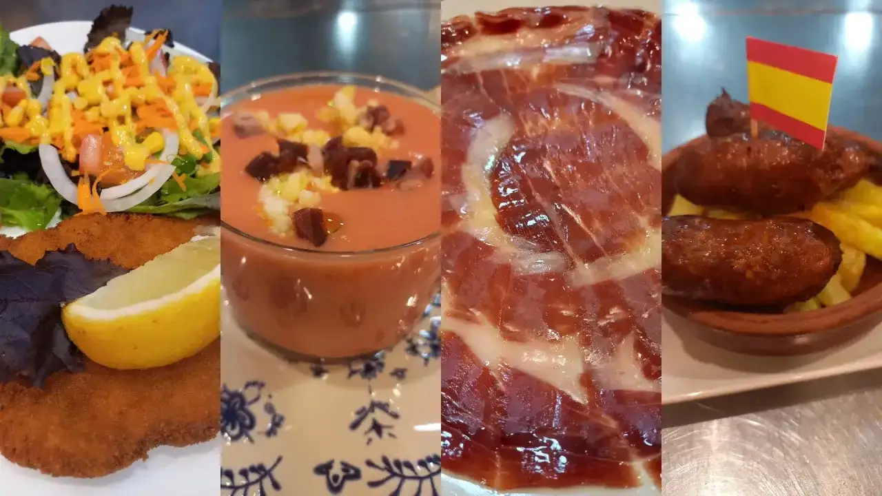 Platos típicos andaluces: salmorejo, escalope, jamón ibérico y chorizo. ¡Ideas para comer en Sevilla!